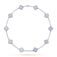 [Luna Brilliance]CLOVER 10 MOTIFS BLUE CHALCEDONY NECKLACE