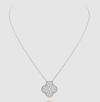 [Luna Brilliance]CLOVER 25MM LARGE PENDANT DIAMOND PAVED SILVER NECKLACE