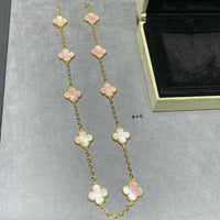 [Luna Brilliance]CLOVER 10 MOTIFS PINK MOP NECKLACE