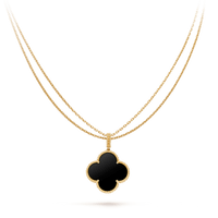 [Luna Brilliance]CLOVER 25MM GOLD ONYX BIG CLOVER NECKLACE